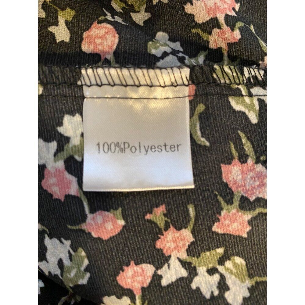Simple Fun Floral Print Maxi Skirt L High Low Hem Back Elastic Waistb Black/Pink - Picture 4 of 7